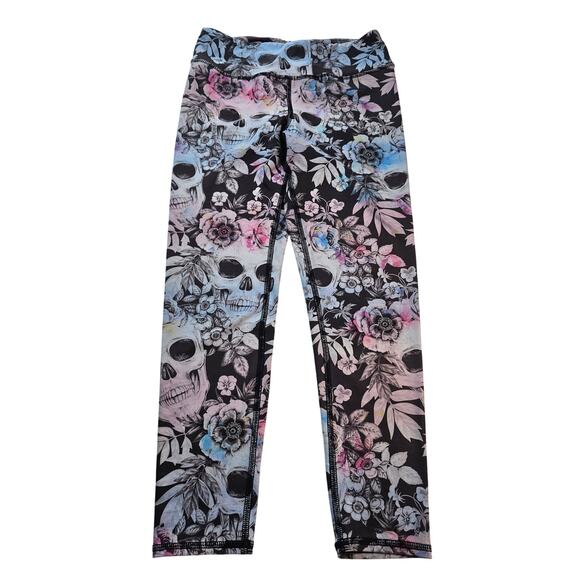 Evolution and Creation Sofia Sugar Skulls floral crop athletic leggings M thrash - Picture 2 of 7